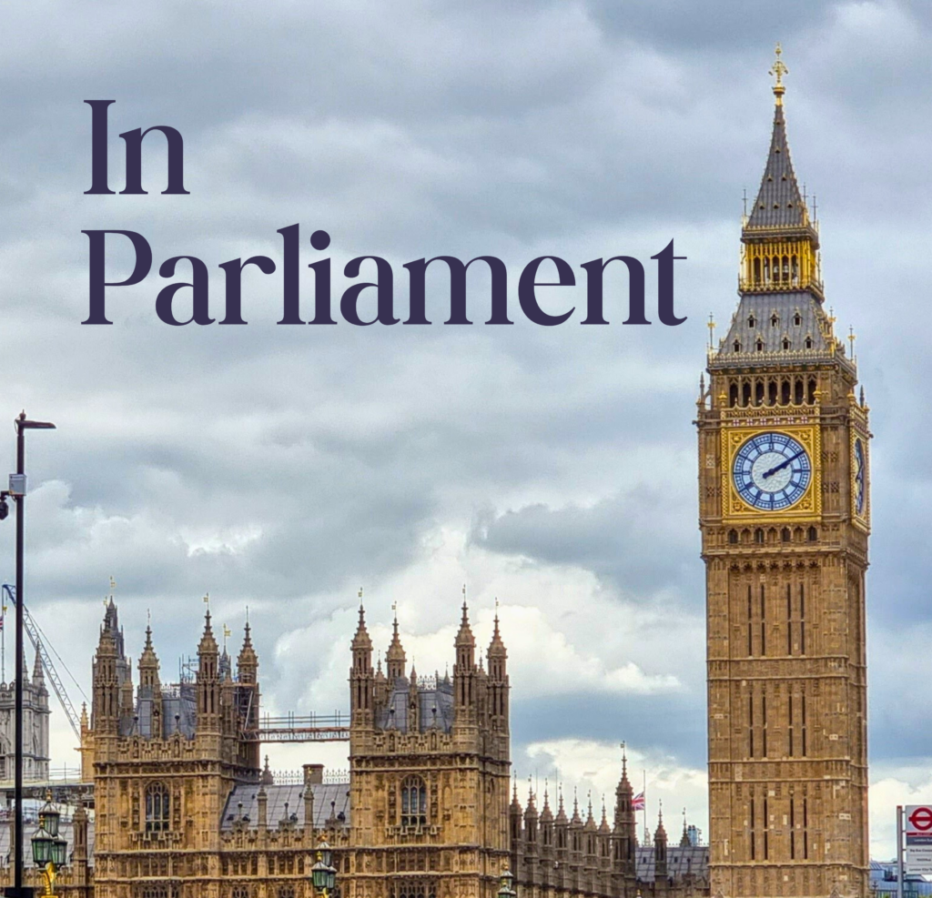 Parliament and Big ben with the words "In Parliament" overlayed